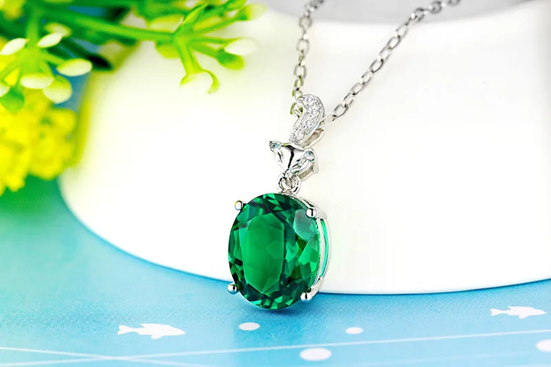 Everoyal Girls Charm Green Crystal Fox Pendant Necklace Jewelry Female Trendy 925 Silver For Women Accessories Lovers | Украшения и