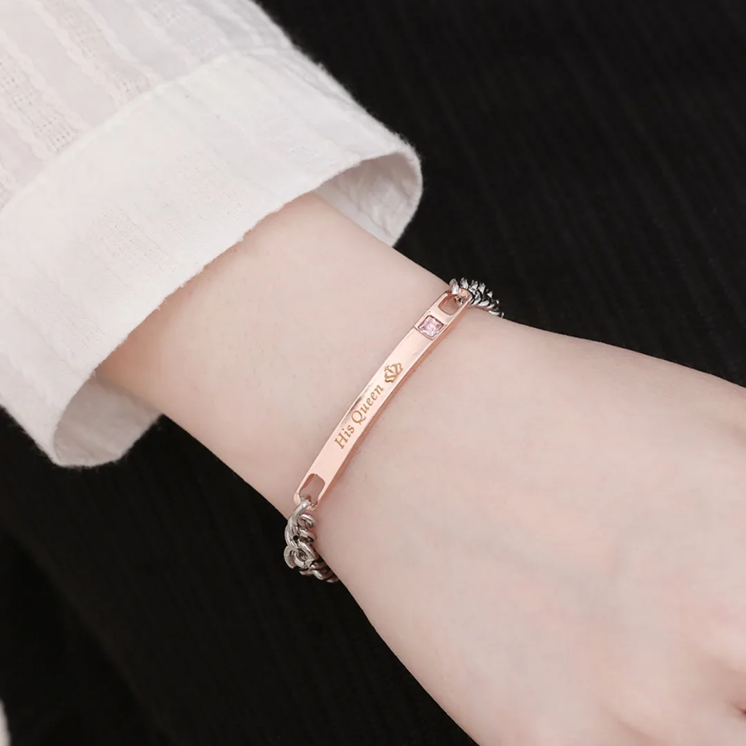 Браслет-цепочка для влюбленных, pulseira feminina, модный резной браслет "ее король его королева", браслеты с подвесками, браслеты для женщин и мужчин, ювелирные изделия - Окраска металла: Women