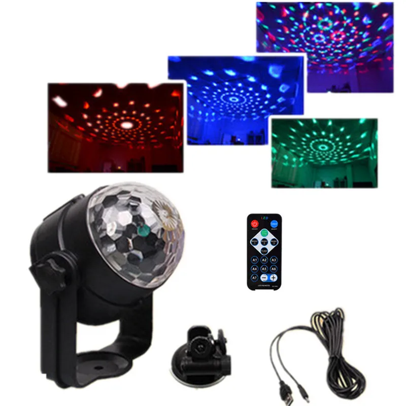 

USB 5V IR Remote RGB LED Crystal Magic Rotating Ball Stage Lights Colorful ktv DJ light disco light Music control Light