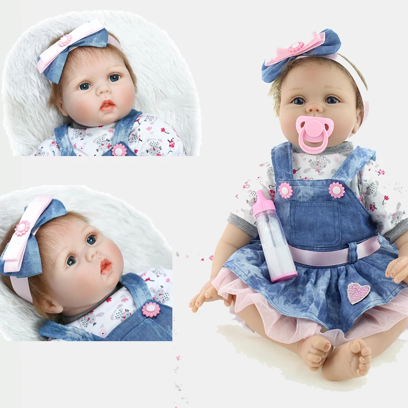 55 см NPK Reborn Baby Doll Силиконовые Куклы джинсовая юбка Моделирование малыши могут