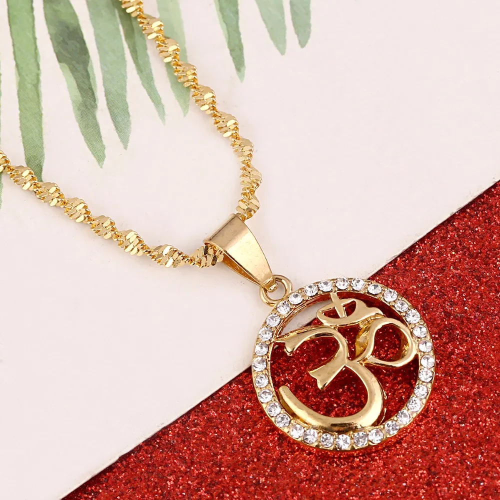 OHM Hindu Buddhist AUM OM Necklace Hinduism Yoga India Outdoor Sport Gold Color Yoga Women Jewelry