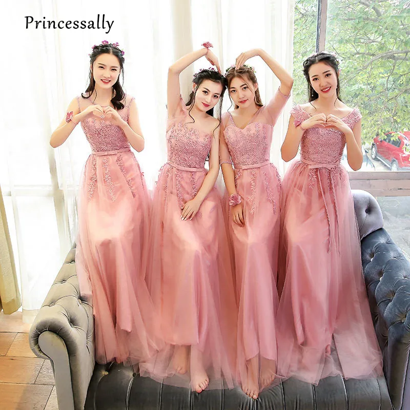 Robe De Soriee новое розовое платье подружки невесты с длинными вышивка кружева v