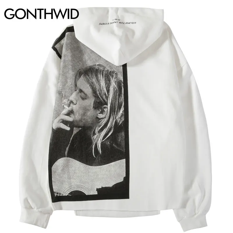 Мужские толстовки с капюшоном GONTHWID Kurt Cobain Повседневный пуловер в стиле хип хоп