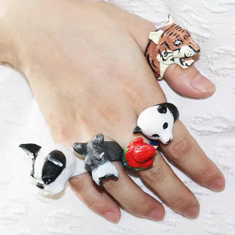 5 животных новые модные забавные резиновые кольца для женщин Тигр Медведь собака