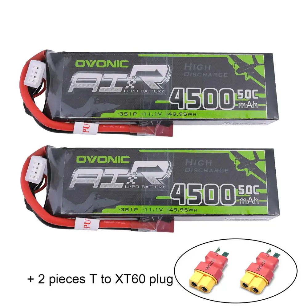 Add 2pcs XT60 plug 2X аккумулятор ovoic 11,1 V 4500mAh 50C-100C 3S LiPo с t-образным штекером XT60 для радиоуправляемого автомобиля Heli Quad Drone Хобби DIY RC запчасти - Цвет: Add 2pcs XT60 plug