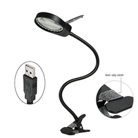 usb plug led light lamp reading 3x 10x large lens magnifying glass magnifier clip on table top desk with led table lamp black