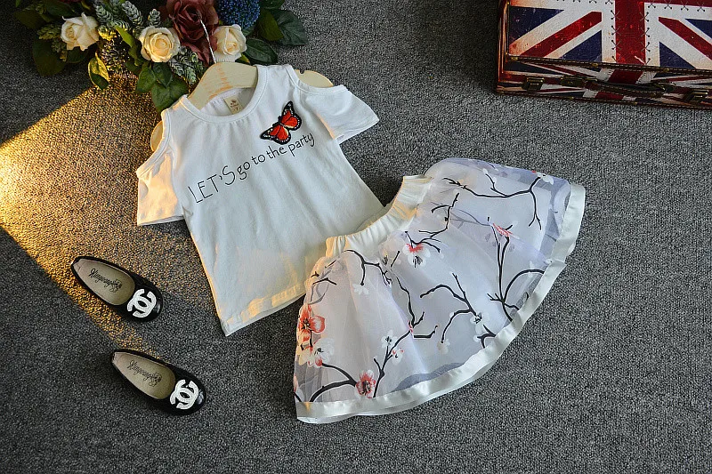 Летние комплекты одежды для девочек BibiCola хлопковая Футболка с бабочкой +