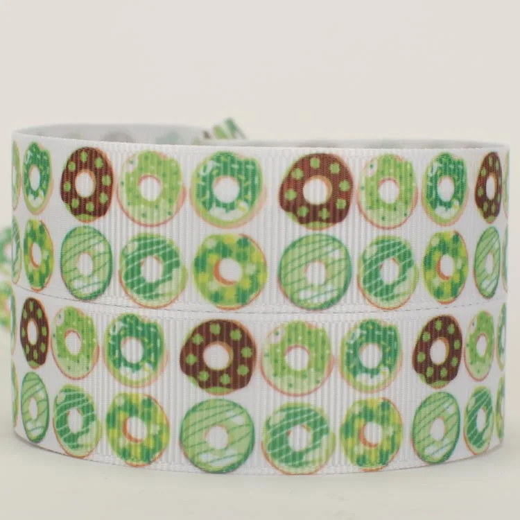 Лента с принтом Зеленый клевер 7/8 дюйма 22 мм|printed grosgrain ribbon|grosgrain ribbongift ribbon |
