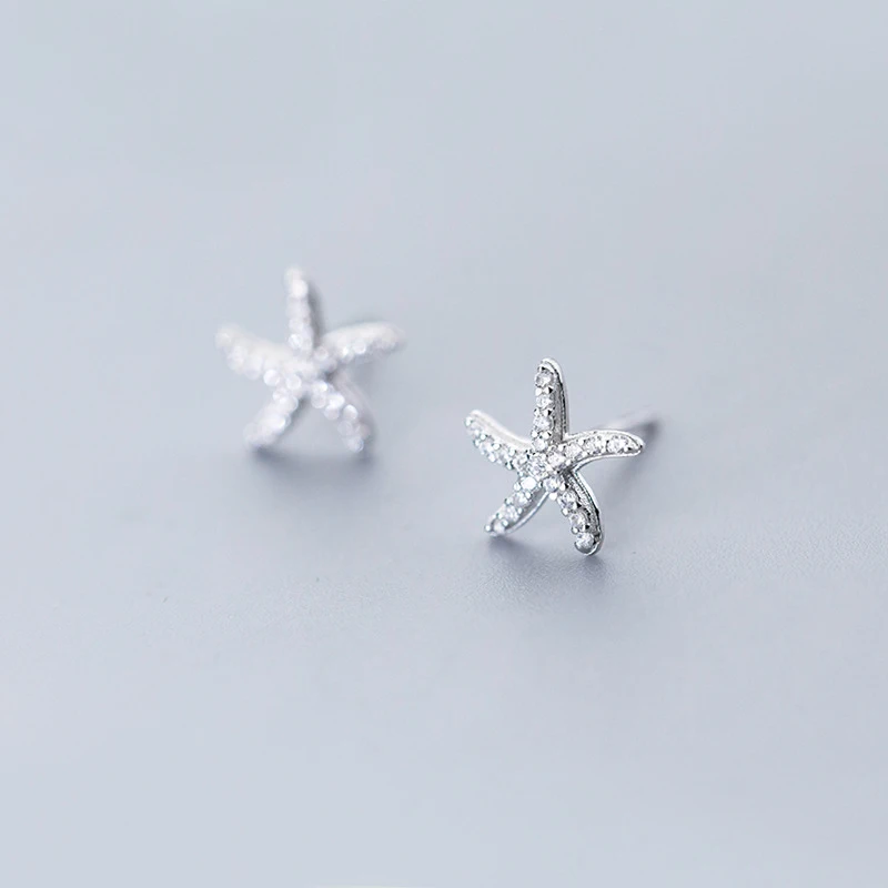 MloveAcc New Design 925 Sterling Silver Shining Sea Star Stud Earrings for Women Wedding Birthday Classic Simple Jewelry Gift | Украшения и