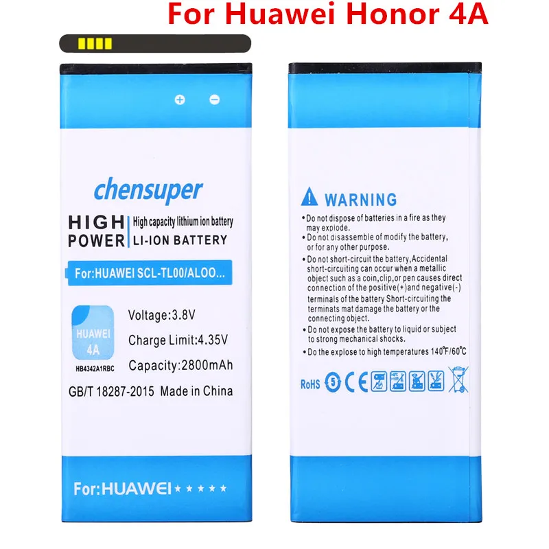 Новый chensuper HB4342A1RBC Аккумулятор для HUAWEI ASCEND Y6 HONOR 4A SCL-TL00 SCL-AL00 аккумулятор 2800 мАч |