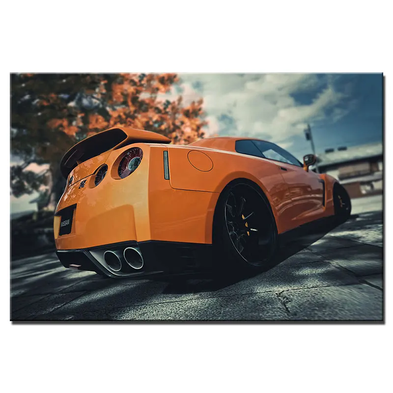 Nissan GTR рамка «сделай сам» автомобиля плакат и печатная графика Картина на холсте, украшение стены искусства фотографии для Гостиная A01 - Цвет: Цвет: желтый