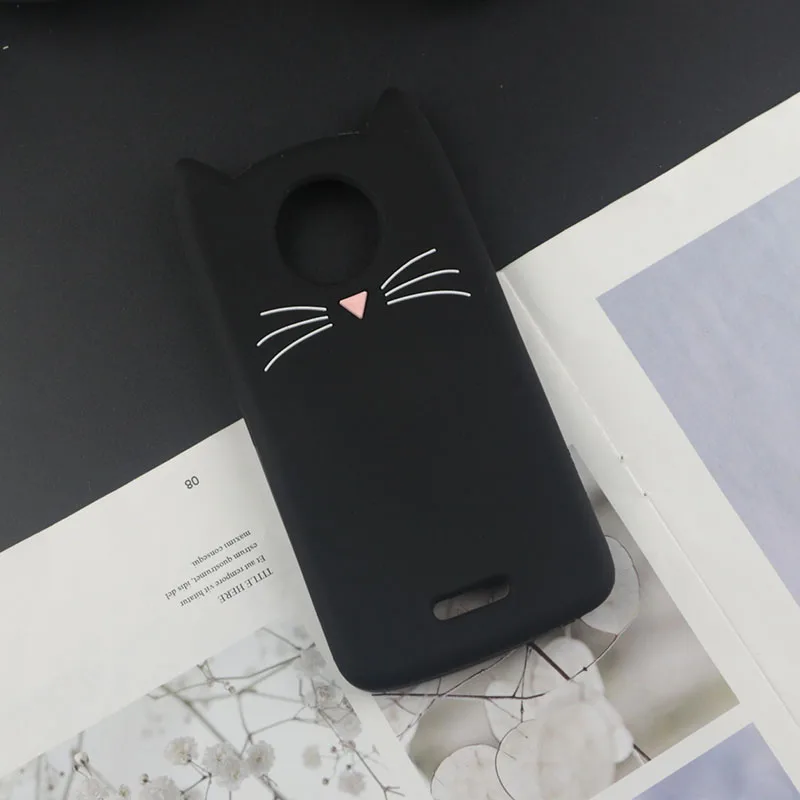 Милый 3D мультяшный силиконовый чехол для Motorola Moto C XT1750 4G чехол s Япония блестящая борода кошка кошечка с милыми ушками чехол для телефона C Plus - Цвет: HuxuBlack