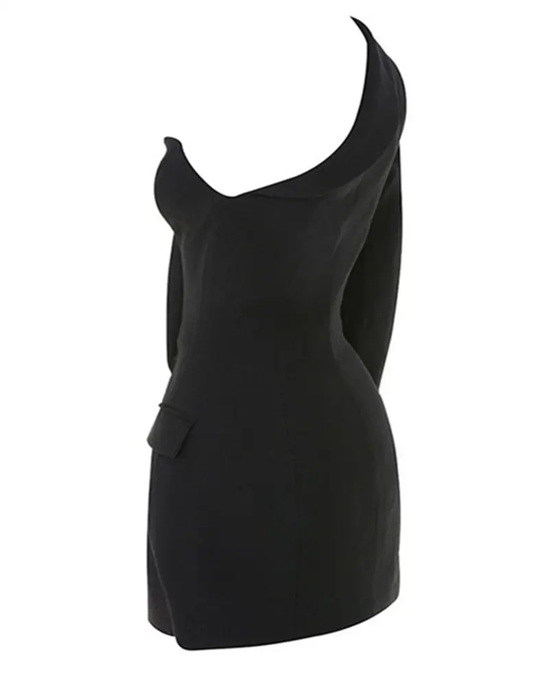 Женское мини-платье на одно плечо с открытой спиной и V-образным вырезом | Женская