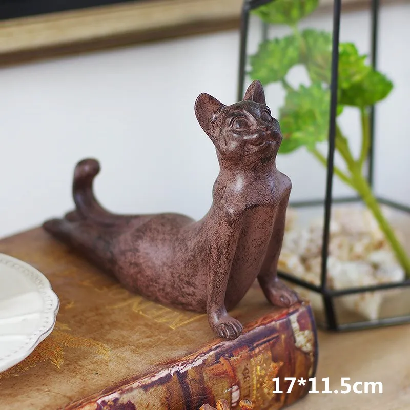 17X11.5CM Винтажная статуя кота для йоги, медитация, фигурка современного животного, украшения для дома, подарки для лучших друзей, изделия из смолы, искусство и ремесло L3154 - Цвет: 17X11.5CM
