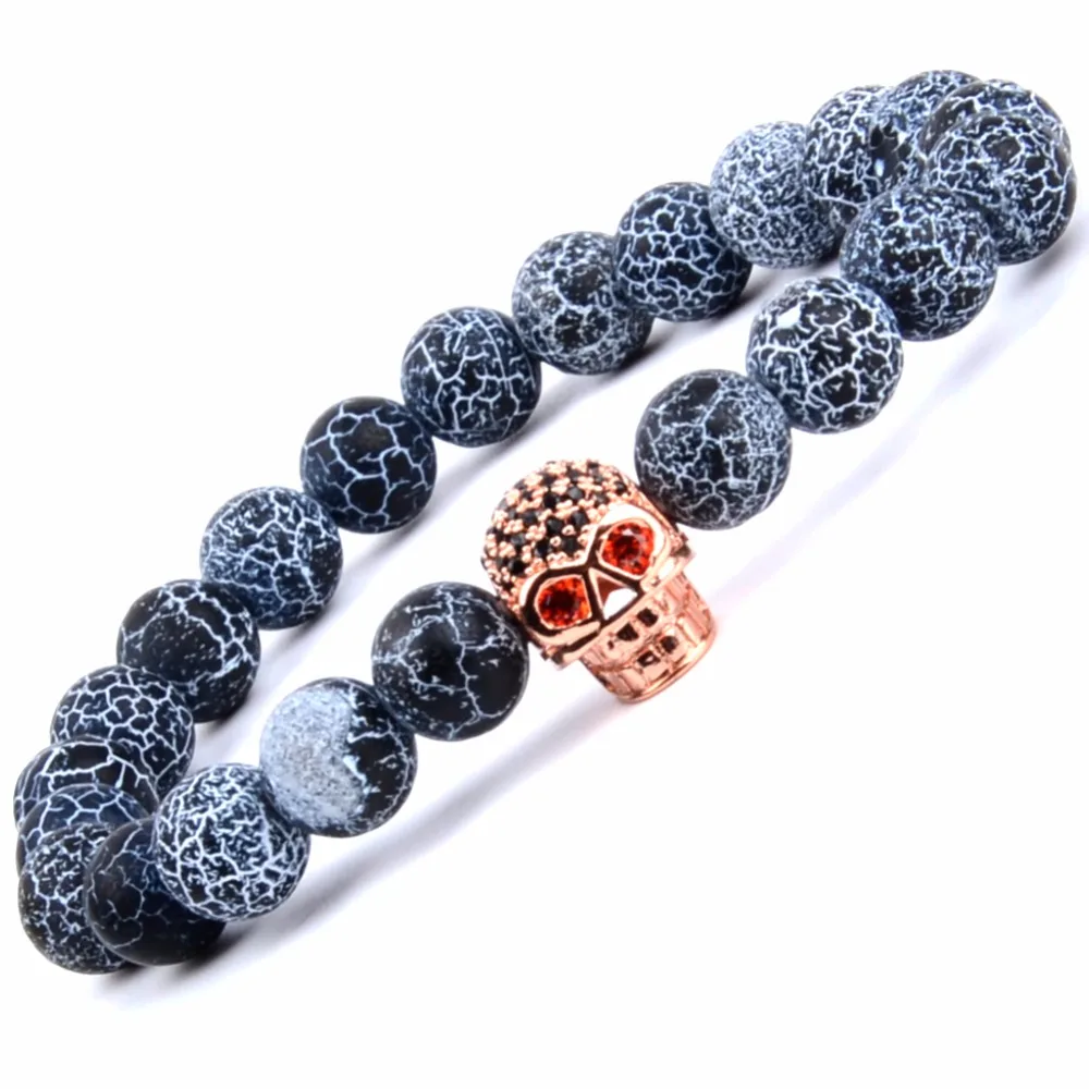 Pave Cz Скелет Подвески Браслеты для мужчин натуральный камень Бусины черные Агаты