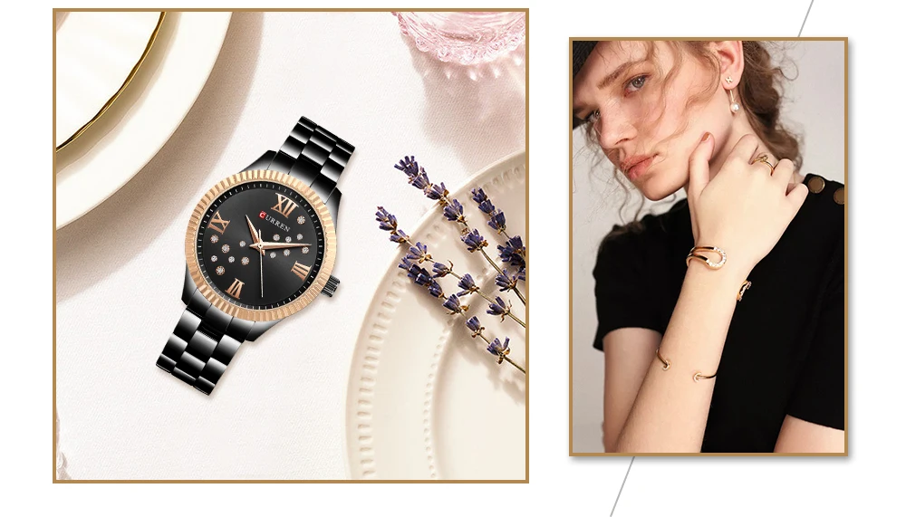 Relogio feminino 9009 Curren женские часы лучший бренд класса люкс золотые черные кварцевые часы водонепроницаемые Полные стальные женские часы