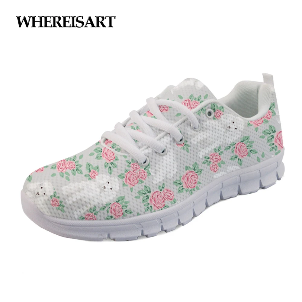 WHEREISART/Милая женская обувь на плоской подошве с цветочным рисунком и пуделя