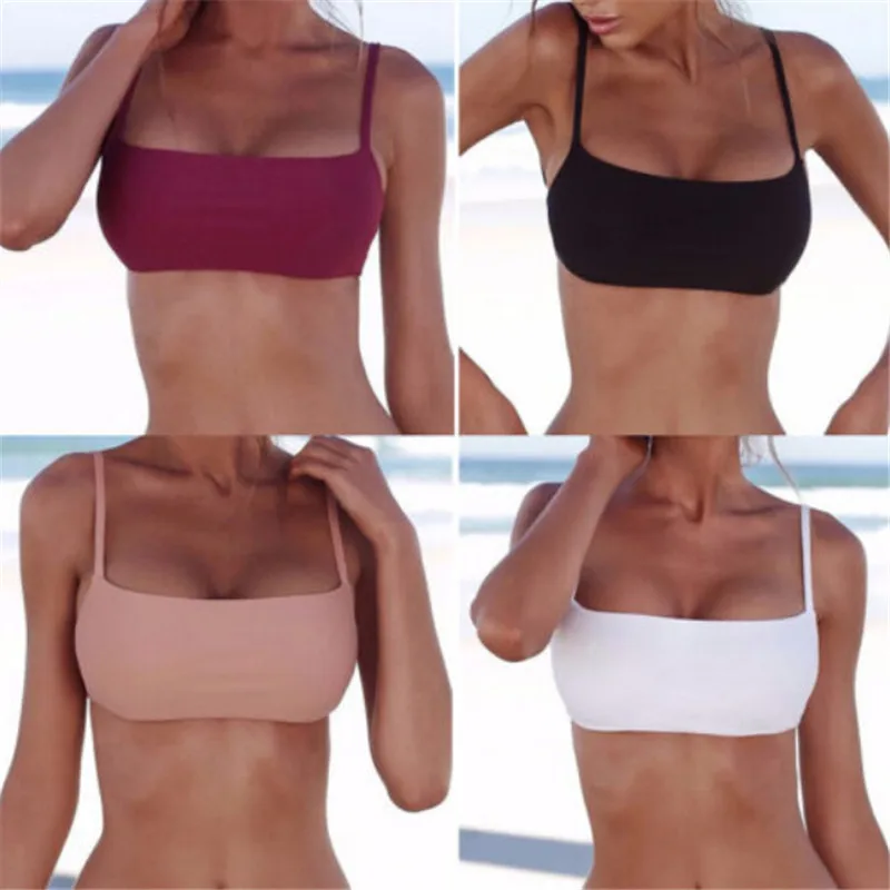 Новые бразильские топы бикини 2017 однотонный купальник с чашками пуш-ап пляжная