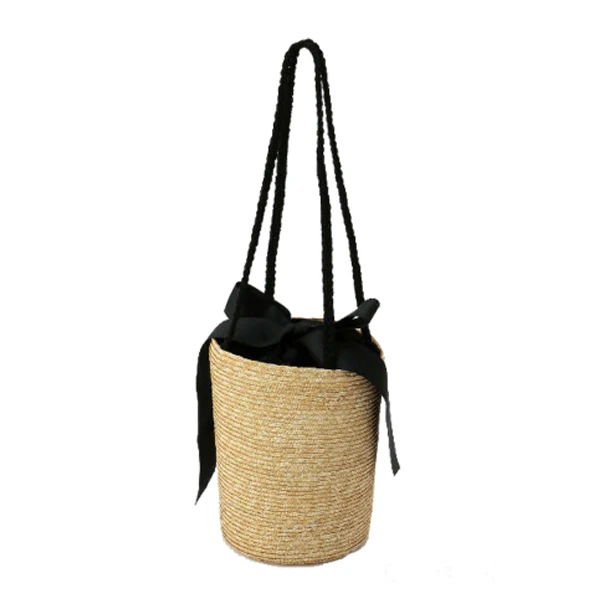 HCH Bucket цилиндрические соломенные сумки с бантом из пшеничной соломы тканые