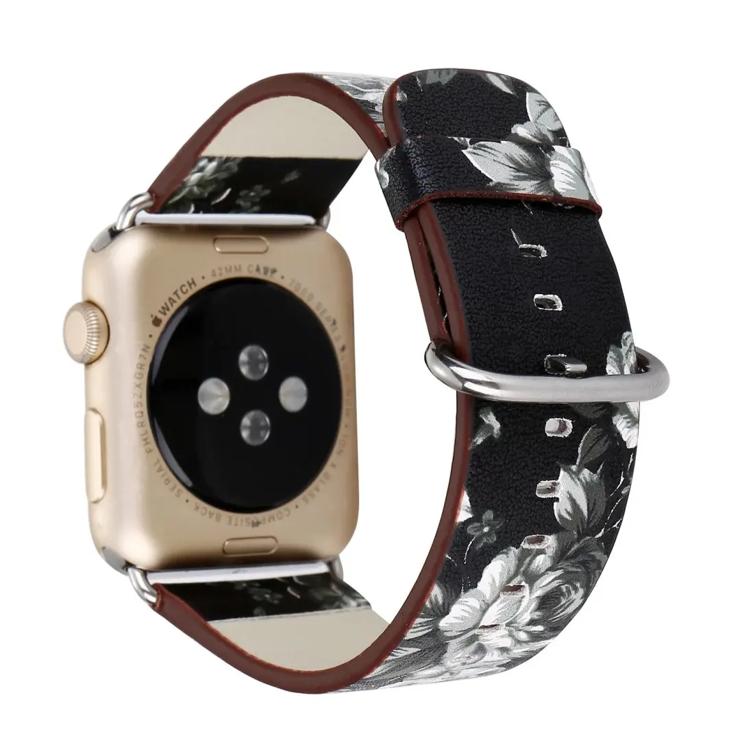 Ремешок кожаный в британском стиле с цветами для Apple Watch браслет iWatch 5 4 3 2 1