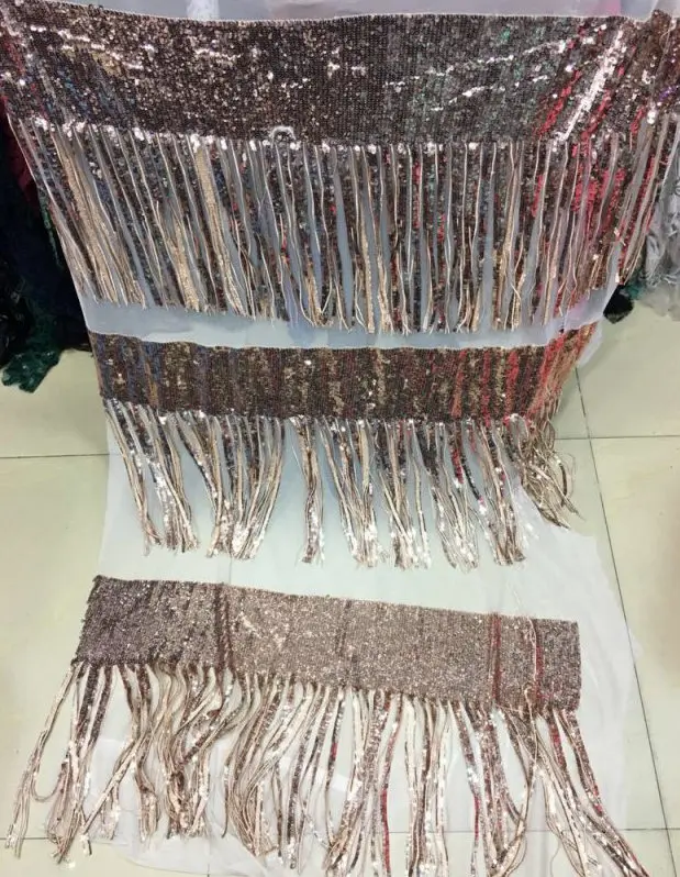 

Beautiful African French Lace Fabric Net Lace High Quality African Tulle French sequence tassel lace Fabric For Wedding TS6296