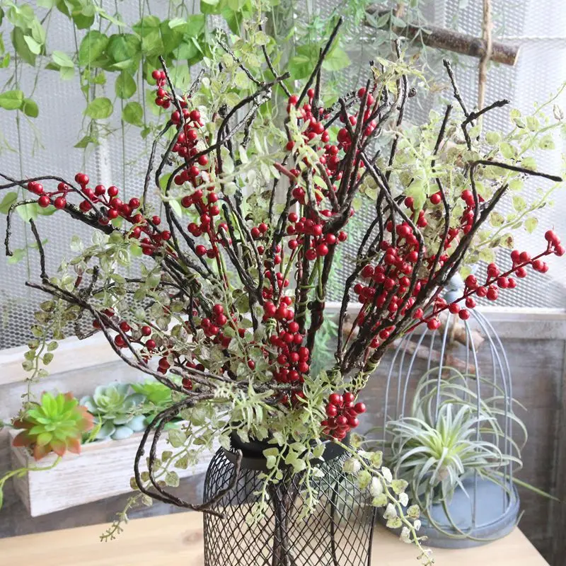 1 шт. искусственные сушеные цветы бобы ветка ягода Рождество красный для