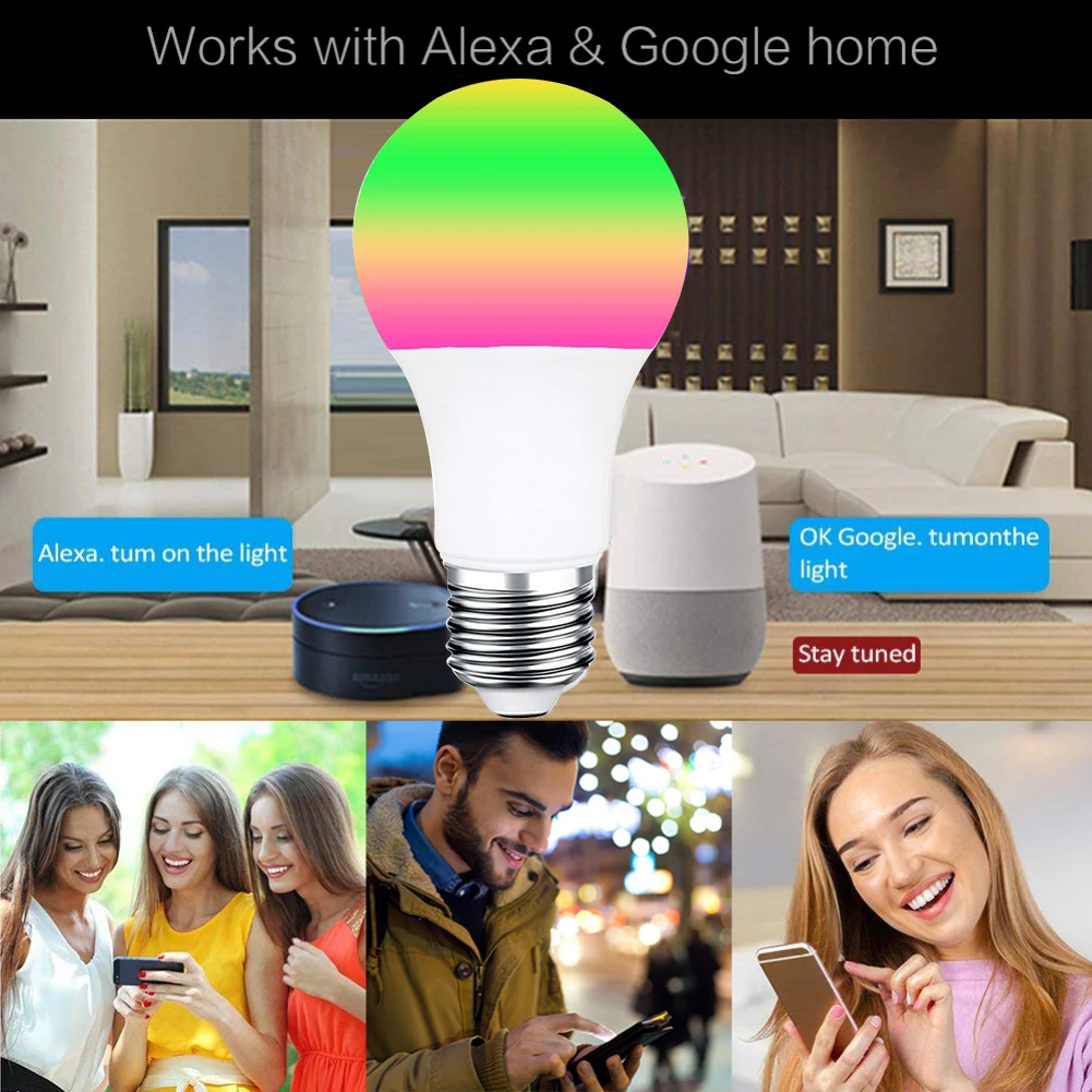 E27/B22 Smart WiFi светильник лампы голосового Управление RGB Энергосберегающие