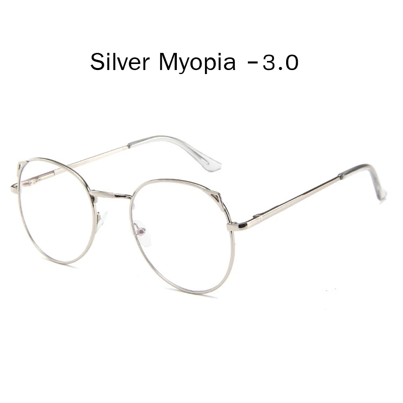 silver myopia 3.0 Zilead кошачьи уши металлические очки для близорукости для женщин и мужчин ясное зрелище близорукое с диоптрией-1.0to-4,0 - Цвет оправы: silver myopia 3.0