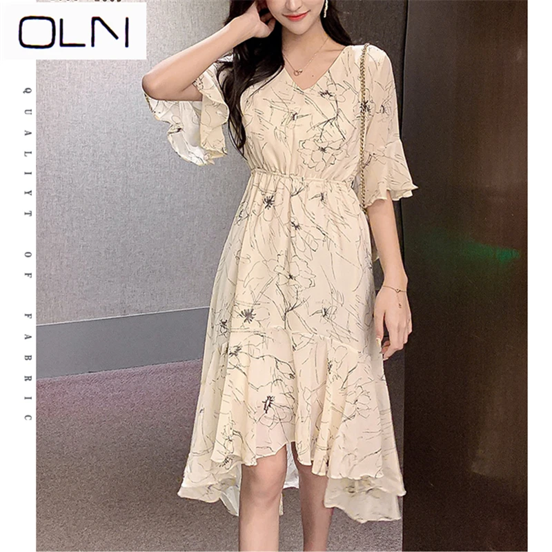 Платье oln корейское vestidos летнее Новое поступление оптовая продажа цвет v-образный