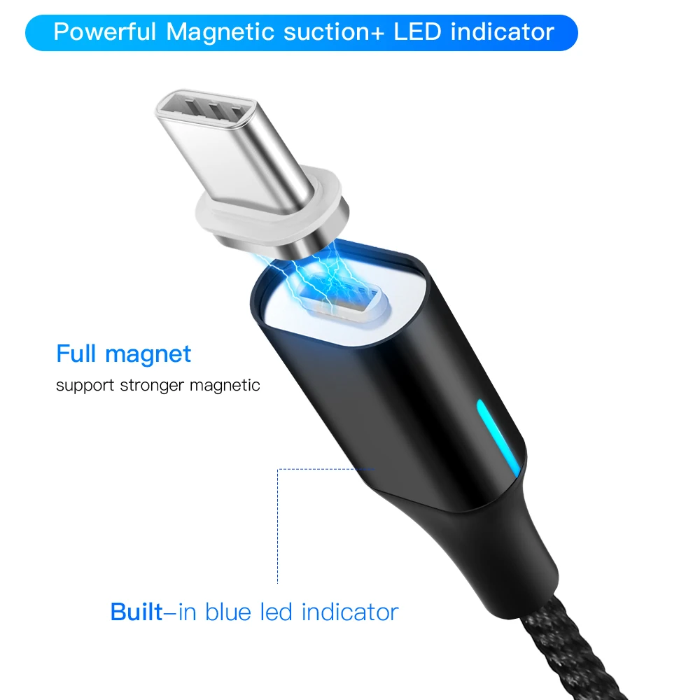 Магнитный кабель 3A USB C type C Micro USB кабель для samsung huawei Xiaomi, Магнитный зарядный шнур для передачи данных, быстрая зарядка 3,0