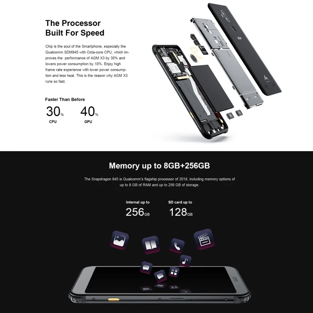 AGM X3 прочный 8 Гб 256 ГБ IP68 Водонепроницаемый разблокировка лица 4100 мАч 5,99 ''Android 8,1 Восьмиядерный NFC Беспроводной зарядки смартфон