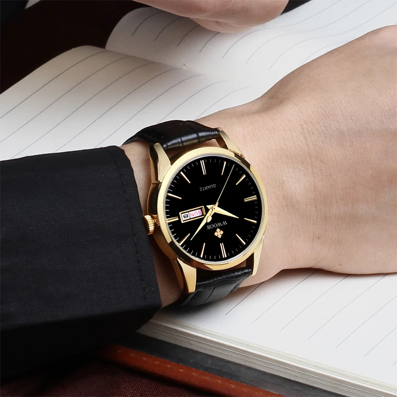 Часы WWOOR Мужские кварцевые брендовые Роскошные водонепроницаемые повседневные