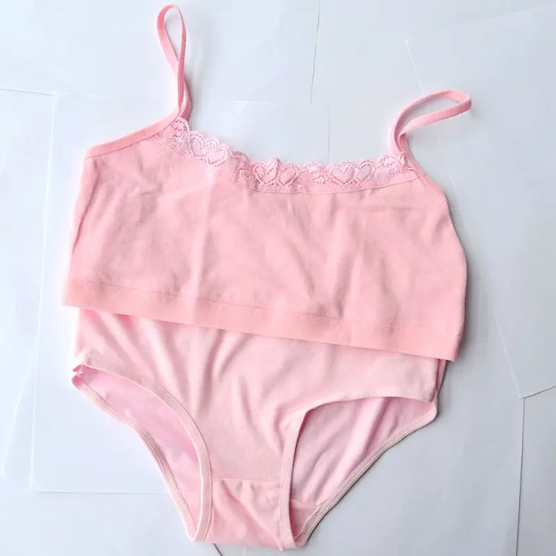 Хлопковый кружевной тренировочный комплект с бюстгальтером для девочек и детей