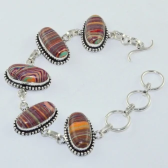 

Rainbow Calsilica Silver Overlay on Copper Bracelet , 20.6 cm, B1817