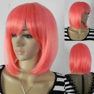 Шун Короткий Боб Розовый Прямой Полный Удары Волос Косплей Костюм Синтетический