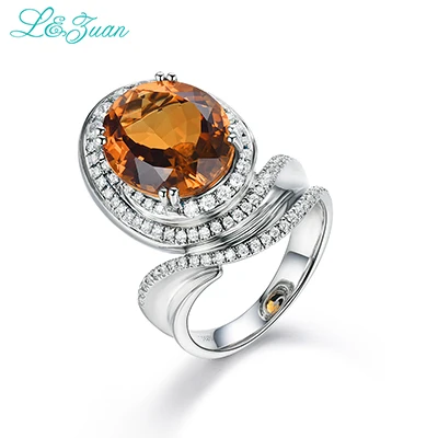 L& zuan, 925 пробы, серебряное, натуральное, 6.945ct, императорское, желтое, цитрин, зубчатое, Установочное кольцо для женщин, высший класс, драгоценный камень, коктейльное кольцо