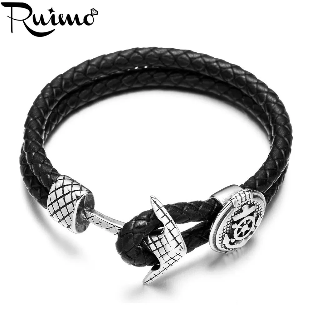 Мужской браслет RUIMO из натуральной кожи плетеный нержавеющей стали 316l с