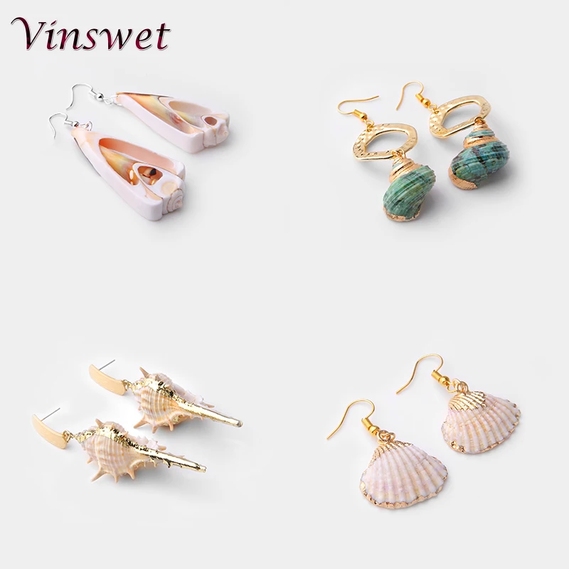 Vinswet Sea серьги-капли из ракушки для женщин золотой цвет Каури массивные серьги лето пляж Бохо ювелирные изделия Висячие свисающие подарок