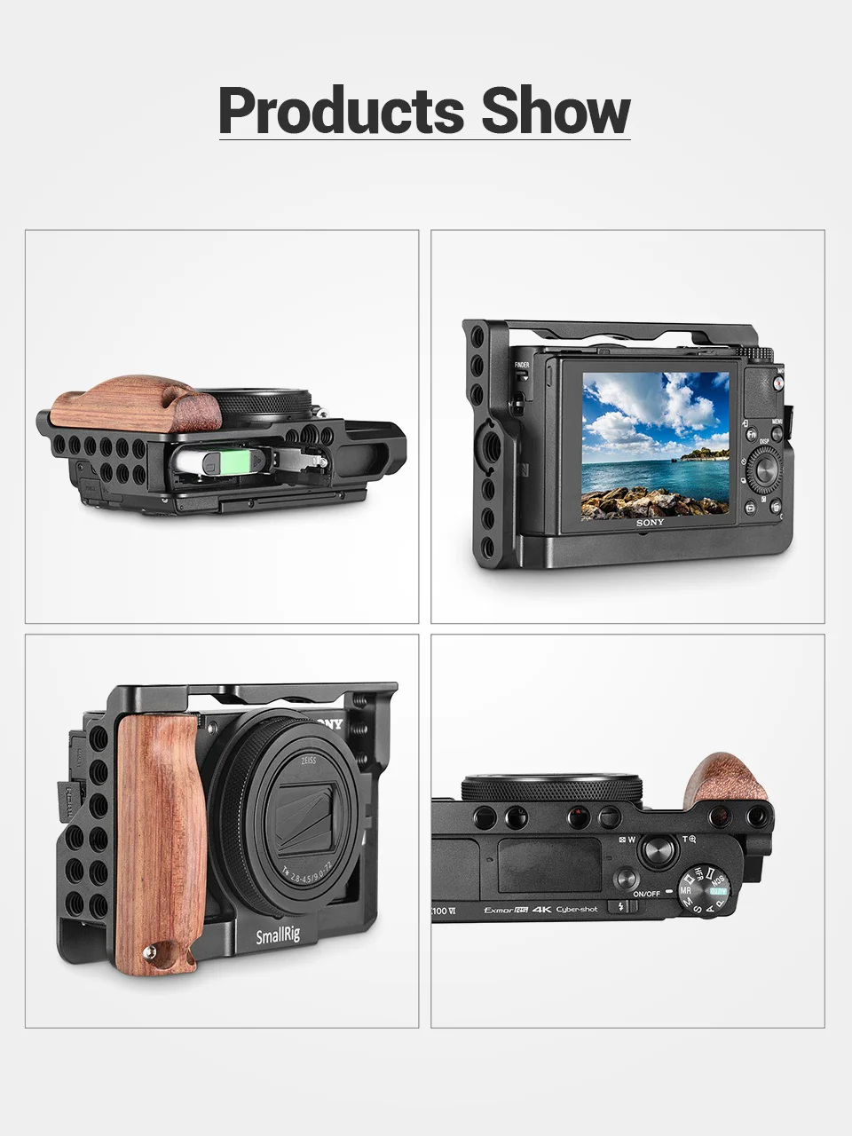 SmallRig RX100 VI клетка для камеры с деревянной боковой ручкой для sony RX100 VI DSLR клетка+ деревянная рукоятка комплект-2225