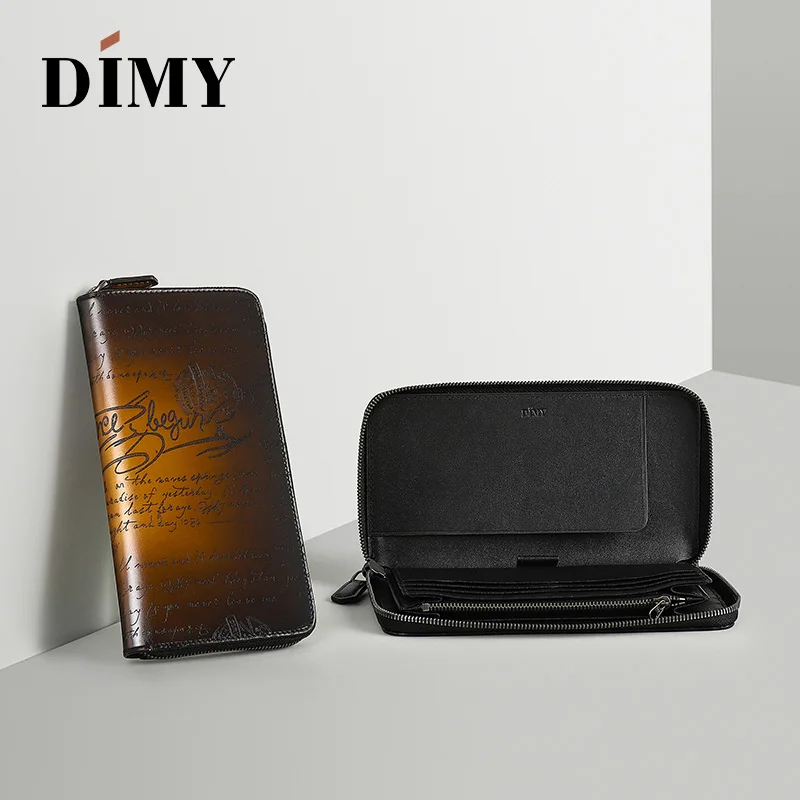 DIMY NEW PATINA Genuine Leather Mens Wallets Cowhide Clutch Bags Handmade Casual Vintage Zipper Male Purse Holders Wholesalers