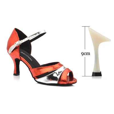 Red 9cm SHOYDANC Для женщин Туфли для латинских танцев PU змея текстуры флэш бальное Танго Сальса сандалии 6-10 см каблук черный, красный Обувь для танцев - Цвет: Red 9cm