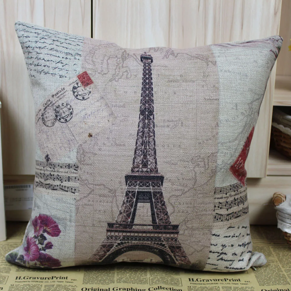 

LINKWELL VINTAGE PARIS EIFFEL TOWER HIGH QUALITY COTTON LINEN CUSHION COVER