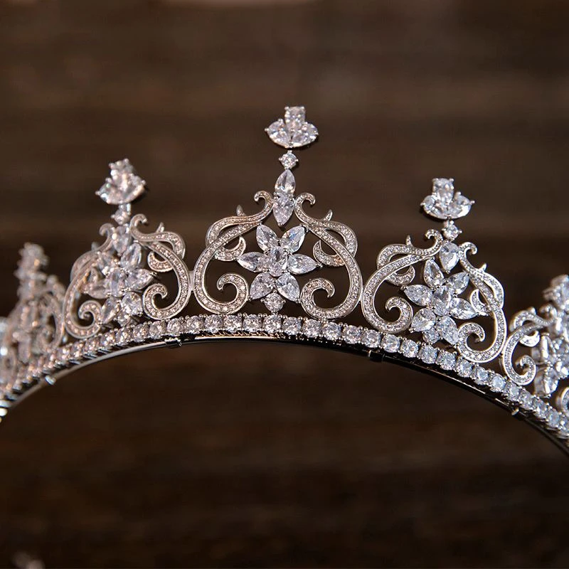 New Fashion Cubic Zirconia Tiara Crown Marquise-Cut Zircon Flower Headband Jewelry Wedding Bride Headdress Queen Headpiece Gifts | Украшения