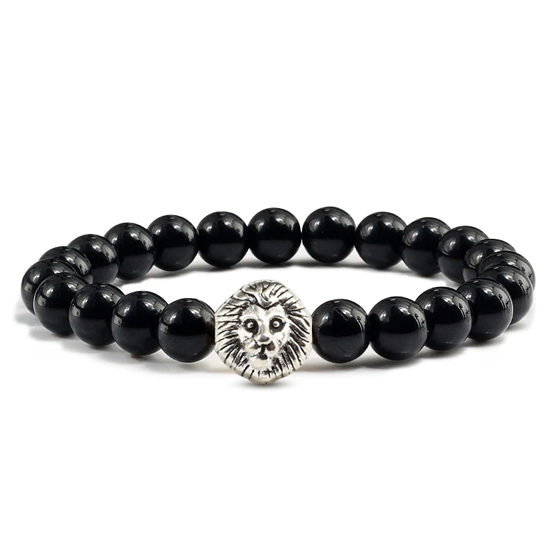 23Bead Bright Sliver Модный браслет из нитей для мужчин Homme натуральный камень из вулканической лавы серебряное золото голова льва из бисера эластичные браслеты Очаровательные подарочные украшения - Окраска металла: 23Bead Bright Sliver