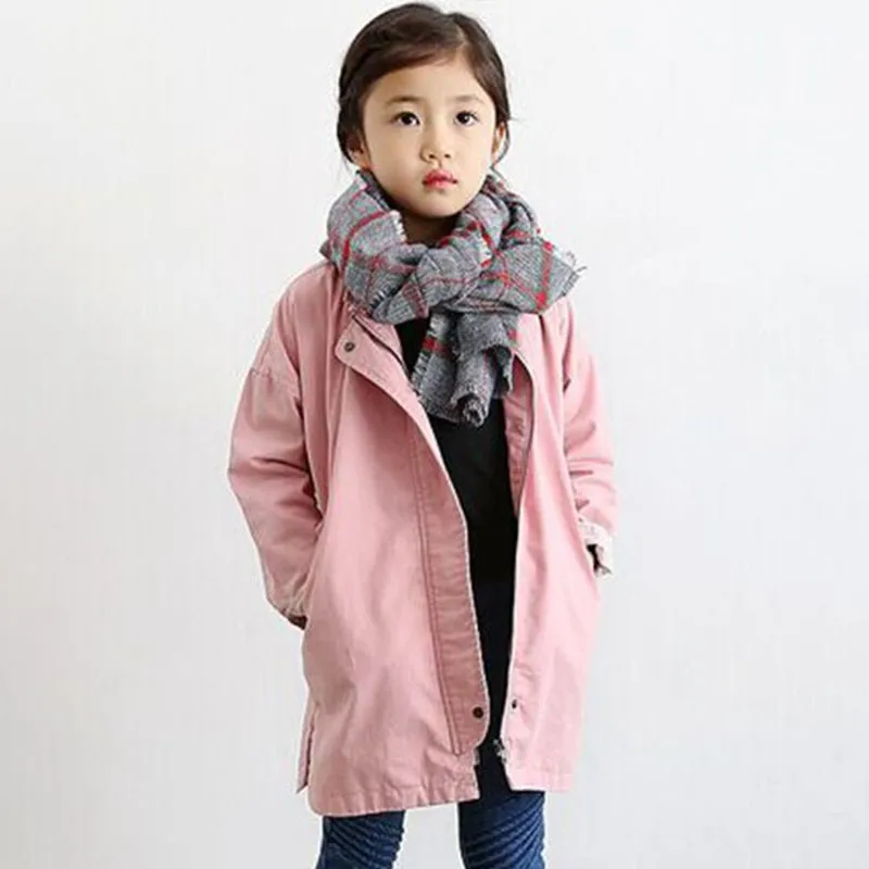 Pink Yellow New 2019 Autumn Long Jackets For Baby Big Girls Solid Cotton Trench Coats Kids Outerwear Tops Chidlren Coat Clothing | Детская
