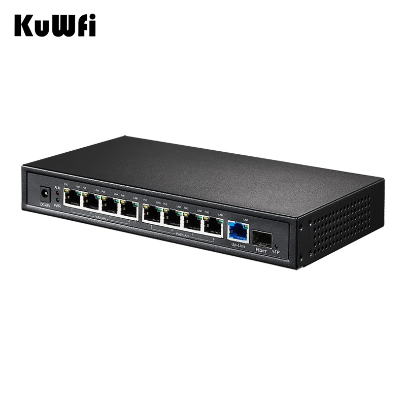 KuWfi В 48 PoE коммутатор 9 Порт м 10/1000/100 гигабитный с SFP волоконный порт беспроводной
