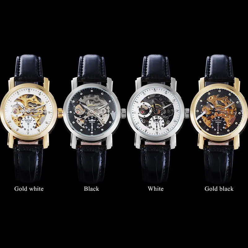 Женские часы WINNER Роскошные автоматические с кожаным ремешком и прозрачным