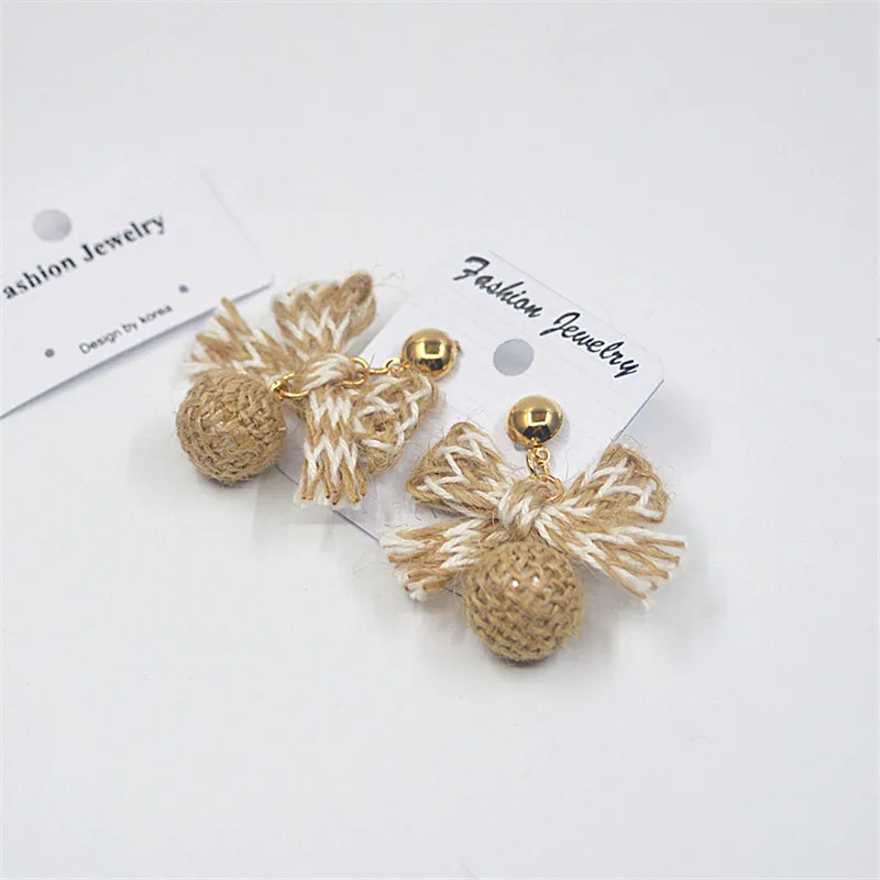 Retro Fashion DIY Handmade Stud Earrings Temperament Lady Fabric Bow Exaggerated Long Personality | Украшения и аксессуары
