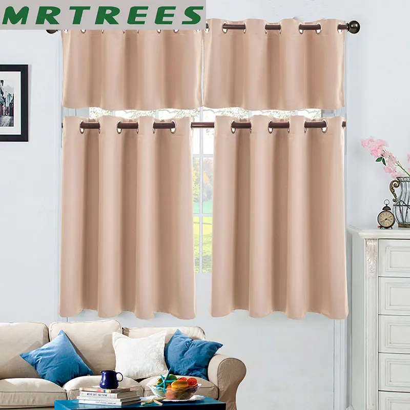 MRTREES Кухня Короткие шторы Римские жалюзи Твердая панель Sheer Panel Серый тюль Окно