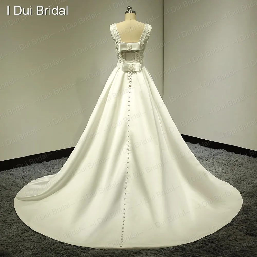 Бисерные атласные свадебные платья галстук бабочка Замочная скважина сзади